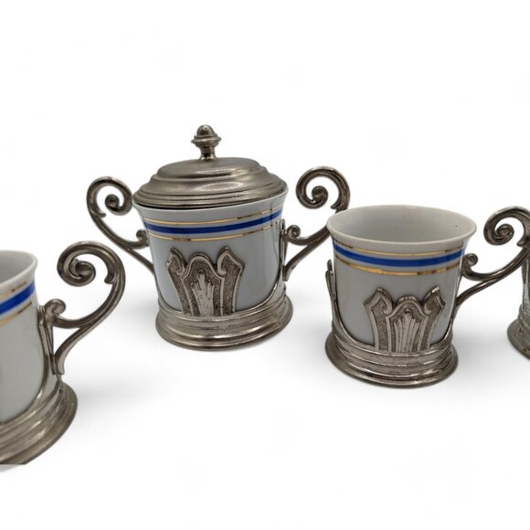 Rare Vintage E P Zinc Italy 6  Espresso Cups and Sugar Bowl from ITALY - Picture 4 of 14